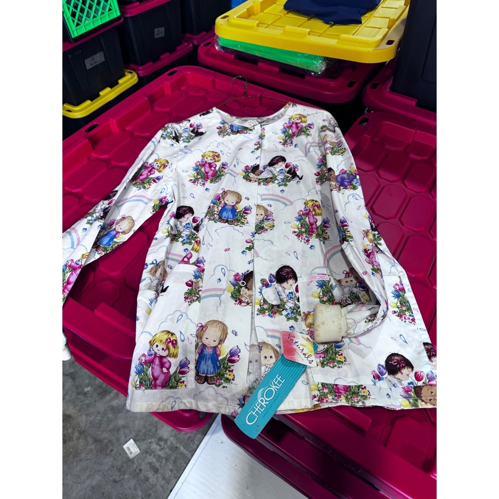 Cherokee Naturals Scrub Jacket XS NWT Vintage Precious Moments Style Cotton